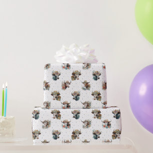 Funny Niedlich Floral Kühe tragen Hats Muster Farm Geschenkpapier