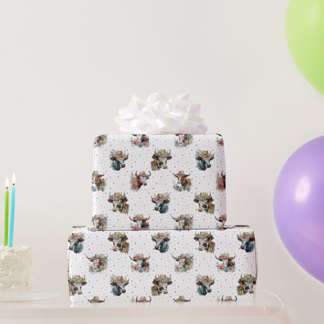 Funny Niedlich Floral Kühe tragen Hats Muster Farm Geschenkpapier (Partygeschenke)