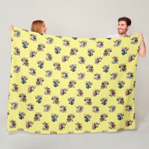 Funny Niedlich Floral Kühe tragen Hats Muster gelb Fleecedecke