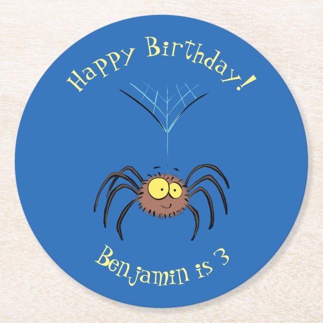 Funny niedlich fluffly spinness Cartoon Runder Pappuntersetzer (Vorderseite)