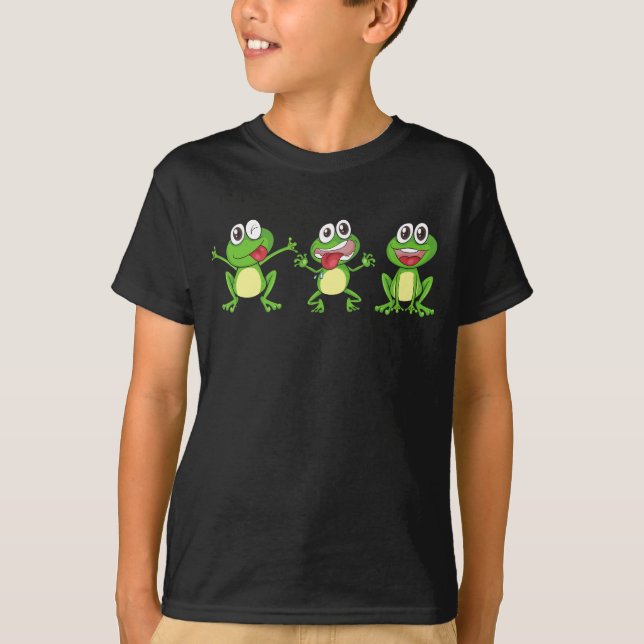Funny Niedlich Frogs Jumping and Making Gesichte T-Shirt (Vorderseite)