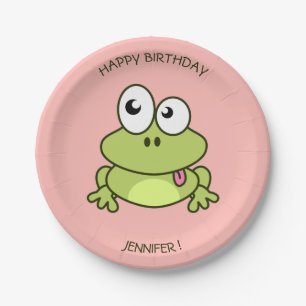 Funny niedlich Frosch Cartoon Rosa Kinder Name Geb Pappteller