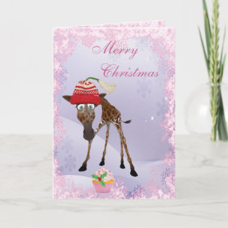 Funny Niedlich Giraffe & Pink Cupcake Weihnachtska Feiertagskarte