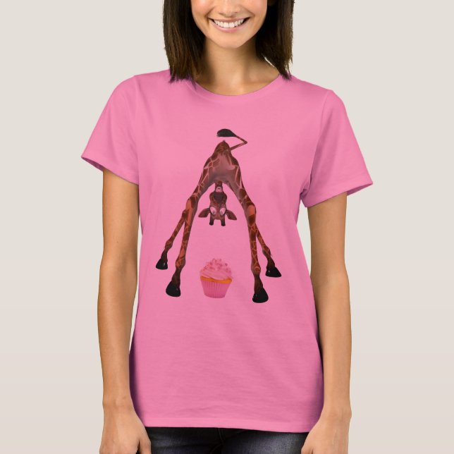 Funny Niedlich Giraffe und Cupcake T-Shirt (Vorderseite)