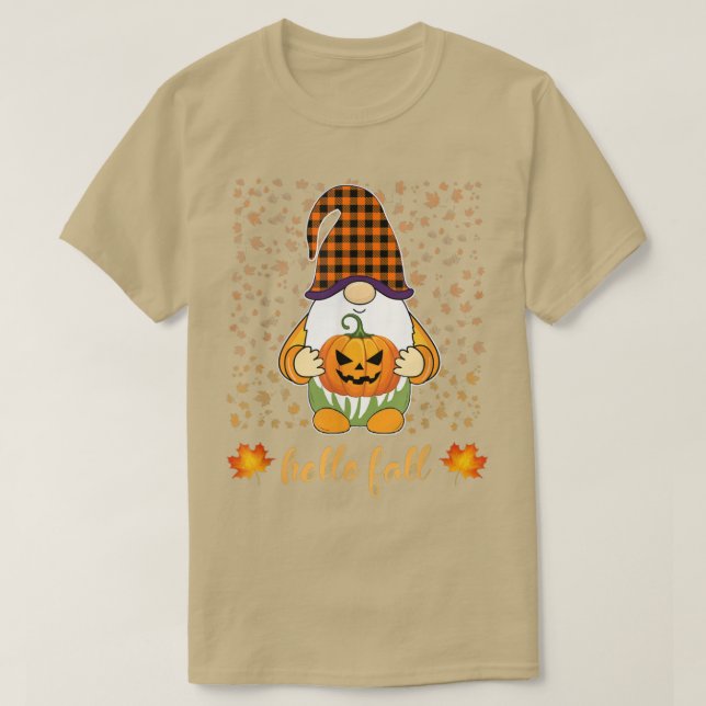Funny Niedlich Gnome Holding Pumpkin Herbst Hallo  T-Shirt (Design vorne)