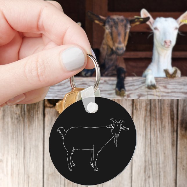 Funny Niedlich Goat Zeichn Simple Quirky Animal Ar Schlüsselanhänger (Simple goat drawing farm animal line art black and white keyring )