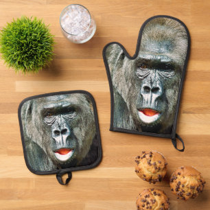FUNNY NIEDLICH GORILLA OFENHANDSCHUH & Topflappen-Set