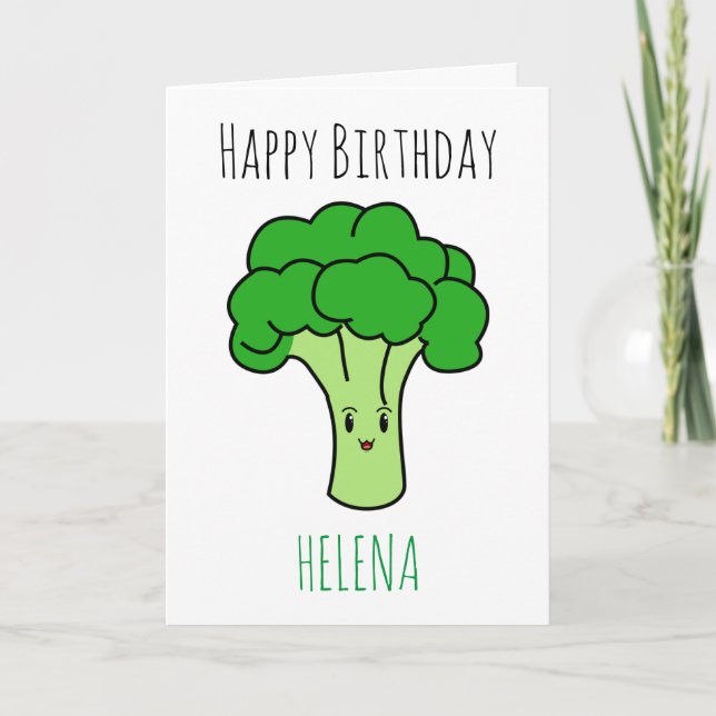 Funny Niedlich Green Broccoli Vegan Geburtstag Karte (Vorderseite)