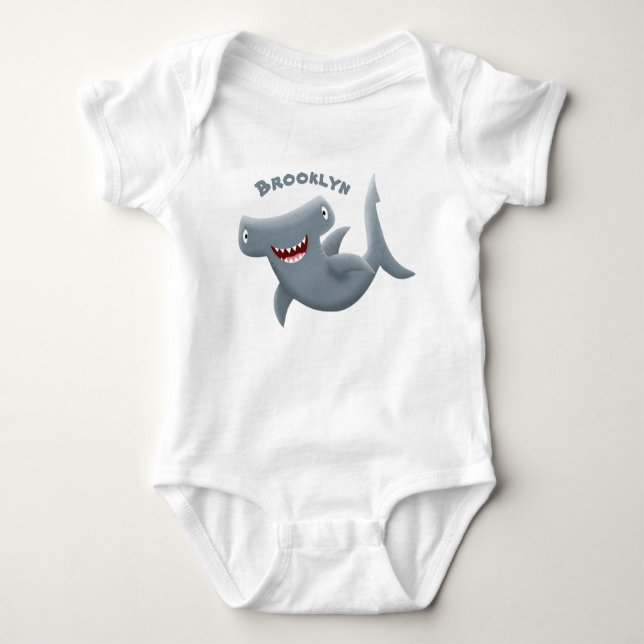 Funny niedlich Hammerhead Hai Cartoon Baby Strampler (Vorderseite)