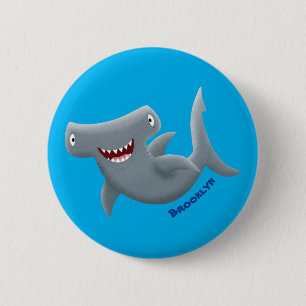 Funny niedlich Hammerhead Hai Cartoon Button