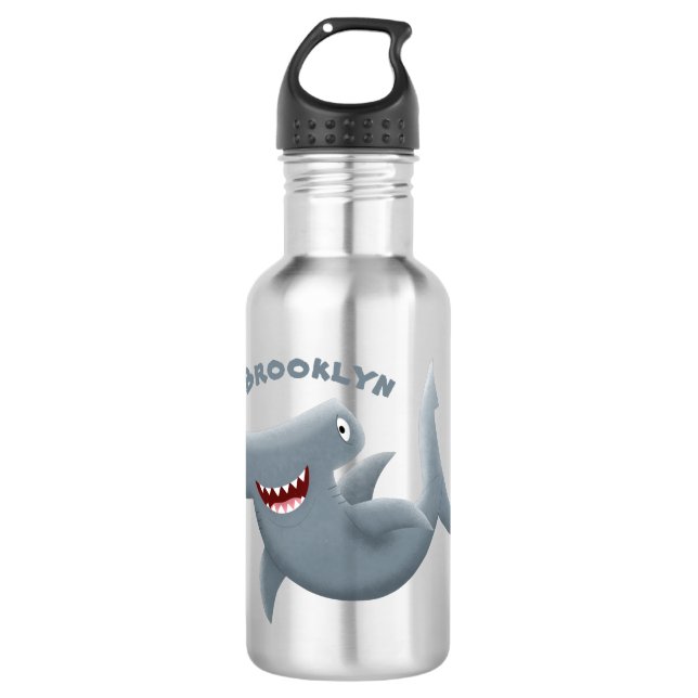 Funny niedlich Hammerhead Hai Cartoon Edelstahlflasche (Vorderseite)