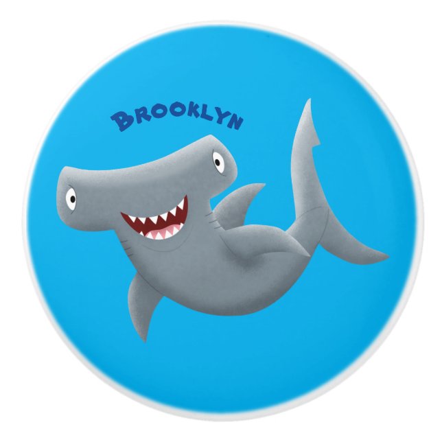 Funny niedlich Hammerhead Hai Cartoon Keramikknauf (Vorderseite)