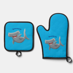 Funny niedlich Hammerhead Hai Cartoon Ofenhandschuh & Topflappen-Set