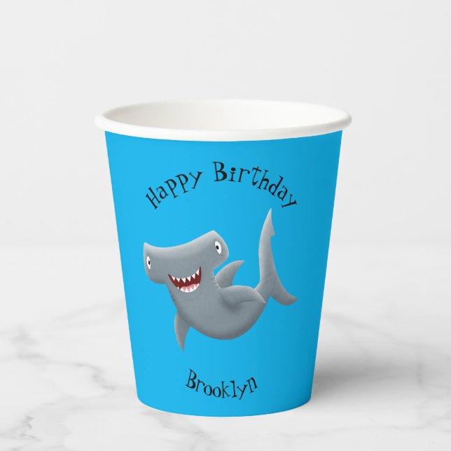 Funny niedlich Hammerhead Hai Cartoon Pappbecher (Vorderseite)