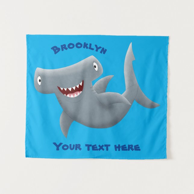 Funny niedlich Hammerhead Hai Cartoon Wandteppich (Vorderseite (Horizontal))