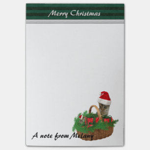 Funny niedlich Holiday Santa Cat & Maus Monogramm Post-it Klebezettel