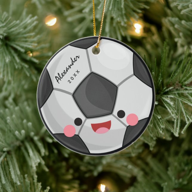 Funny Niedlich Kawaii Soccer Ball Kinder Personali Keramik Ornament (Baum)