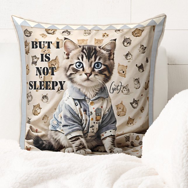 Funny Niedlich Kitten Bedtime Art Art Art Art Kissen (Funny child bedroom pillow featuring a cute kitty in pajamas)