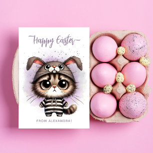 Funny Niedlich Kitty Bunny Ears Lila Happy Osterfe Feiertagskarte