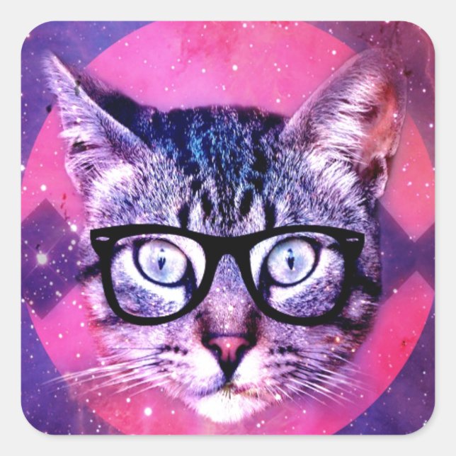 Funny Niedlich Kitty Glasses Cat Quadratischer Aufkleber (Vorderseite)