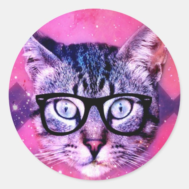 Funny Niedlich Kitty Glasses Cat Runder Aufkleber (Vorderseite)