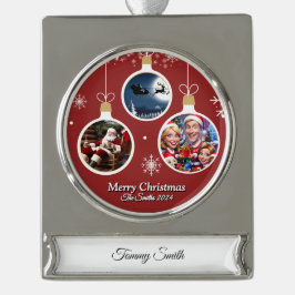 Funny, Niedlich, Modernes Foto Weihnachten Banner-Ornament Silber