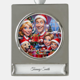 Funny, Niedlich, Modernes Foto Weihnachten Banner-Ornament Silber