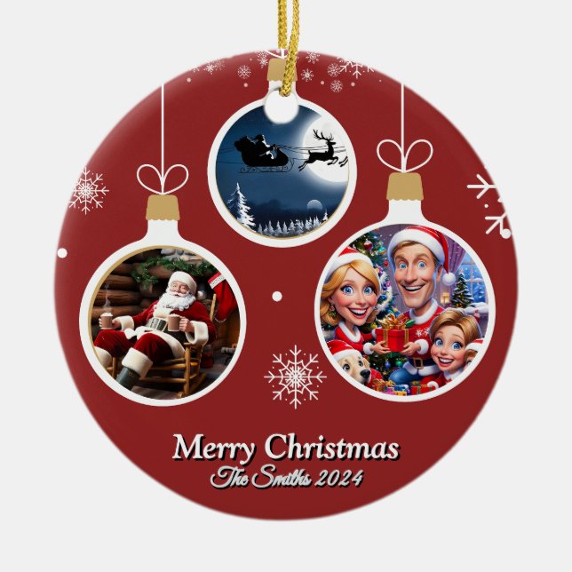 Funny, Niedlich, Modernes Foto Weihnachten Keramik Ornament (Vorne)