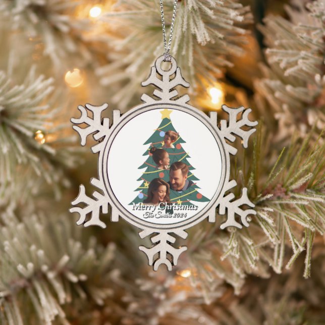 Funny, Niedlich, Modernes Foto Weihnachten Schneeflocken Zinn-Ornament (Baum)
