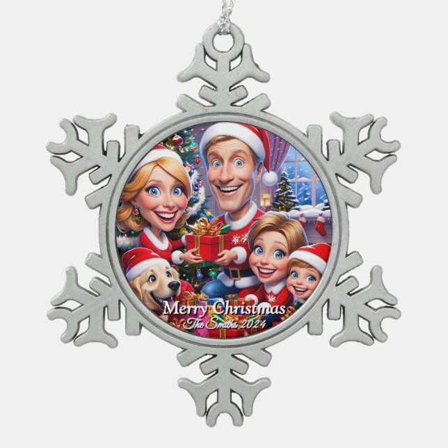 Funny, Niedlich, Modernes Foto Weihnachten Schneeflocken Zinn-Ornament (Vorderseite)