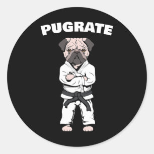 Funny Niedlich Mops Karate Black Belt Martial Art Runder Aufkleber