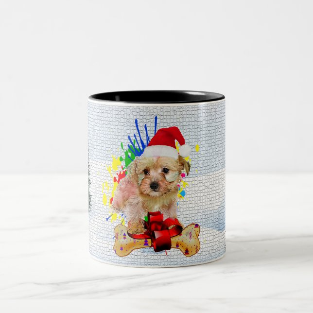 Funny, Niedlich Morkie Dog Weihnachten Zweifarbige Tasse (Mittel)