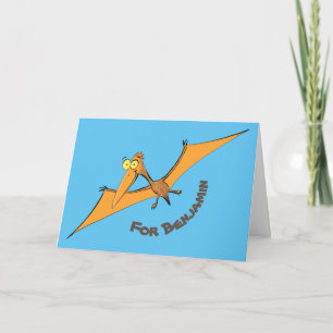 Funny niedlich orange fliegender Pterodactyl Carto Karte