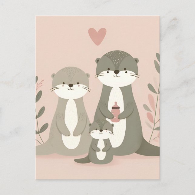 Funny Niedlich Otter Family Postkarte (Vorderseite)