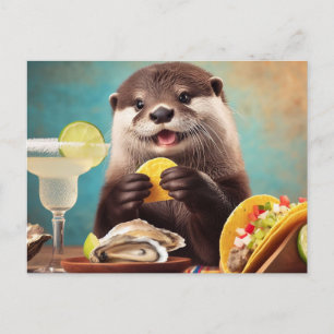 Funny Niedlich Otter mit Osyster Tacos und Margari Postkarte