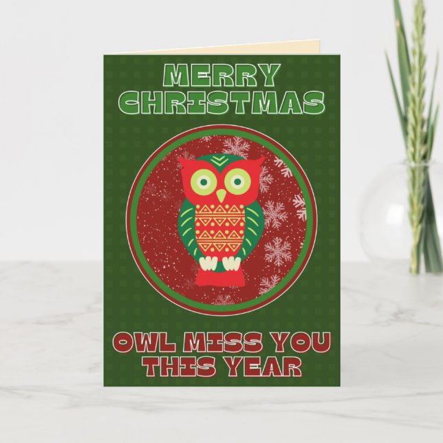 Funny Niedlich Owl Miss You Weihnachten Karte (Vorderseite)