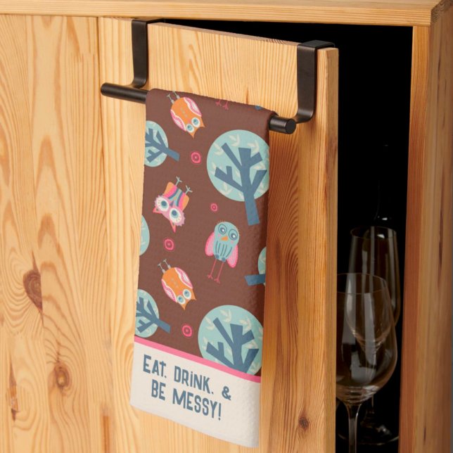 Funny Niedlich Owls Muster Personalisiertes Zitat  Geschirrtuch (Von Creator hochgeladen)