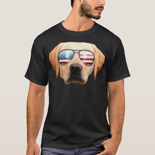 Funny Niedlich Patriotic Gelbe Labrador Sonnenbril T-Shirt (Vorderseite)