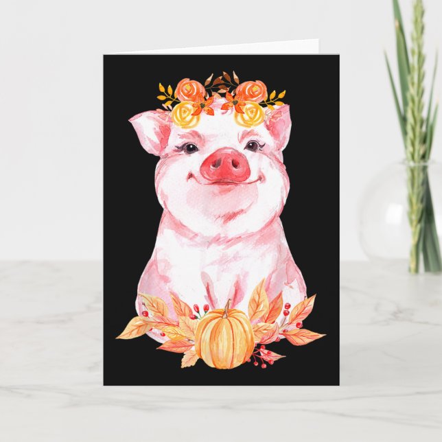 Funny Niedlich Pig Floral Herbst Farm Animal Schwe Karte (Vorderseite)