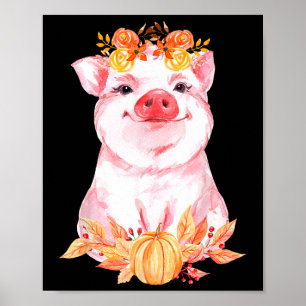Funny Niedlich Pig Floral Herbst Farm Animal Schwe Poster