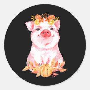 Funny Niedlich Pig Floral Herbst Farm Animal Schwe Runder Aufkleber