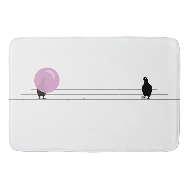 Funny Niedlich Pink Bubble Gum Birds on a Wire Whi Badematte (Vorderseite)