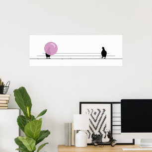 Funny Niedlich Pink Bubble Gum Birds on a Wire Whi Poster