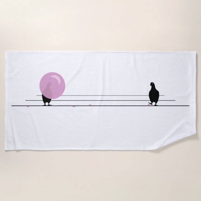Funny Niedlich Pink Bubble Gum Birds on a Wire Whi Strandtuch (Vorderseite)