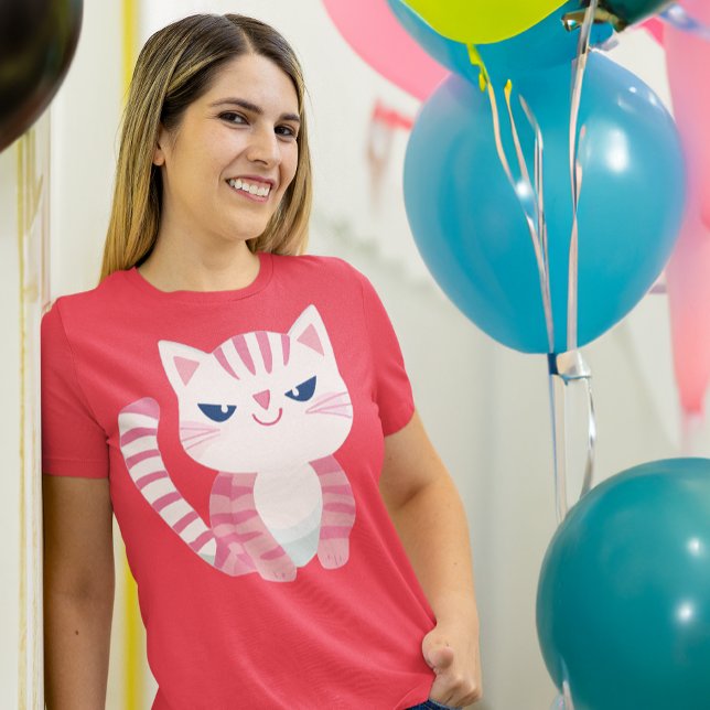 Funny Niedlich Pink Kitty Cat mit anregendem Läche T-Shirt (Von Creator hochgeladen)