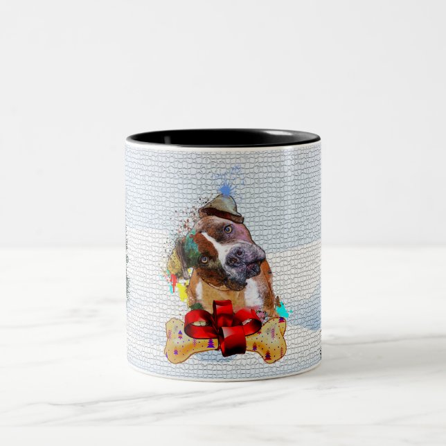 Funny, Niedlich Pittie Dog Yappy Weihnachten Zweifarbige Tasse (Mittel)