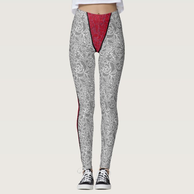 Funny niedlich Print Panels Zierspitzen Rot Leggings (Vorderseite)
