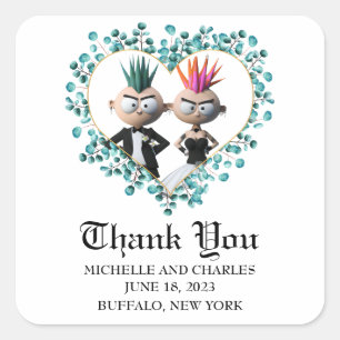 Funny Niedlich Punk Wedding Quadratischer Aufkleber