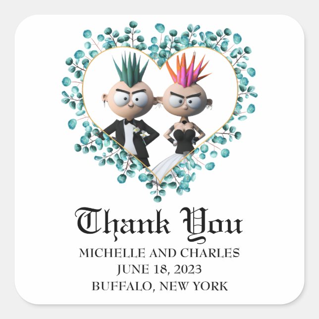 Funny Niedlich Punk Wedding Quadratischer Aufkleber (Vorderseite)