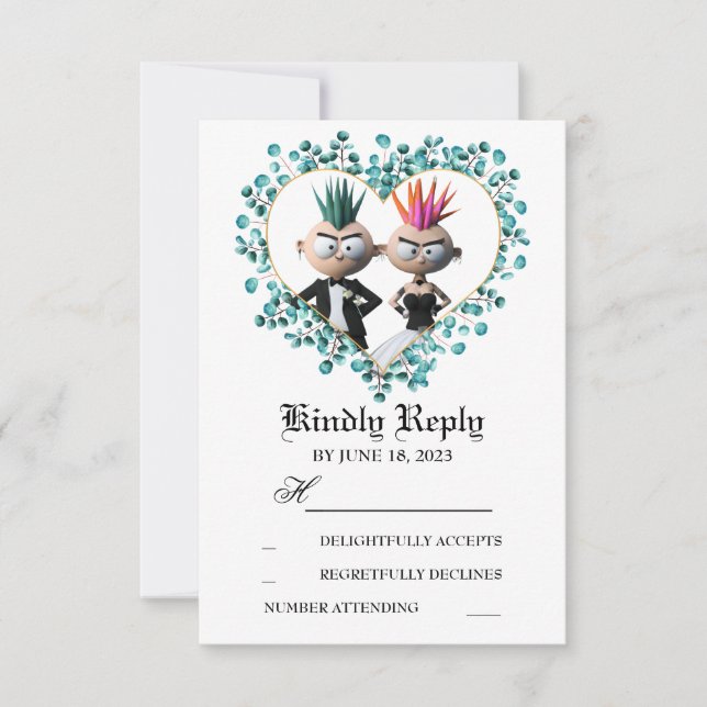 Funny Niedlich Punk Wedding RSVP Karte (Vorderseite)